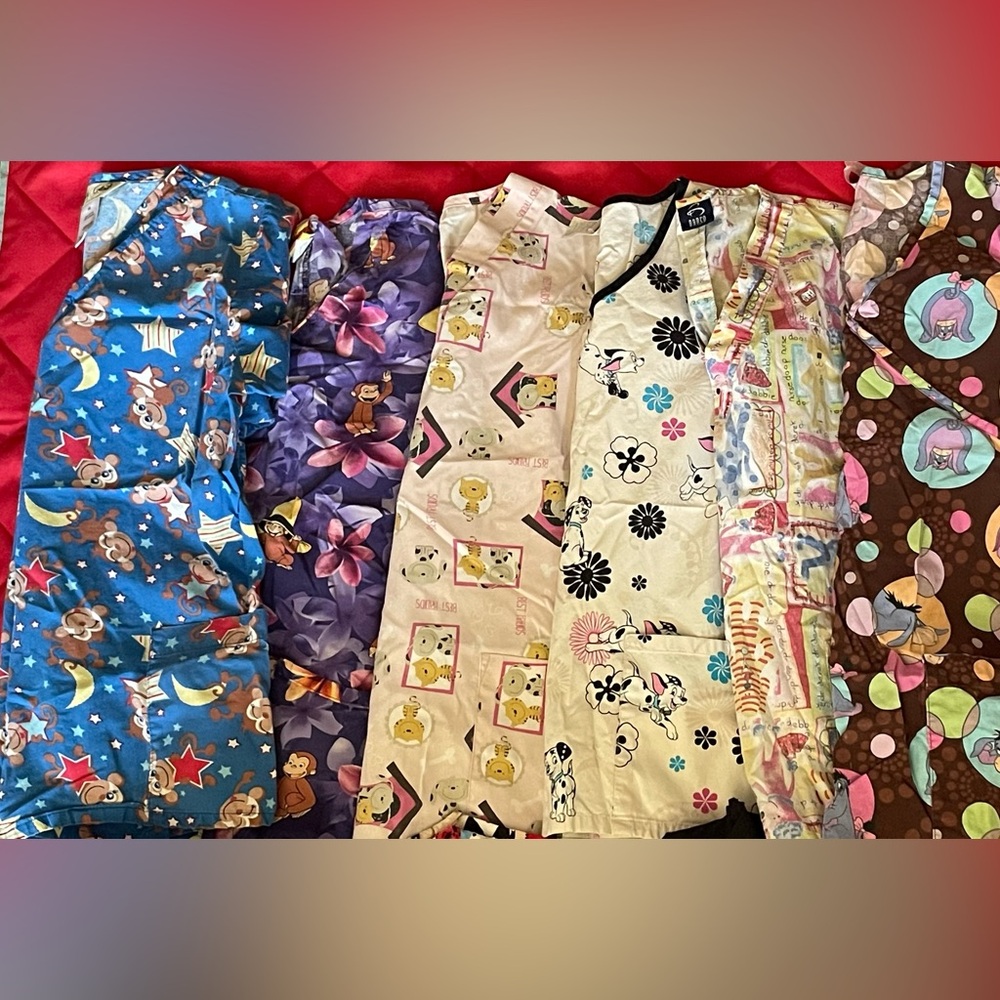 6 - XS Animal Print, 2 pocket, Scrub Tops.